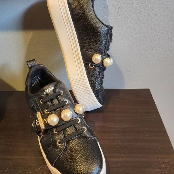 Black Sneakers with Pearl Accents